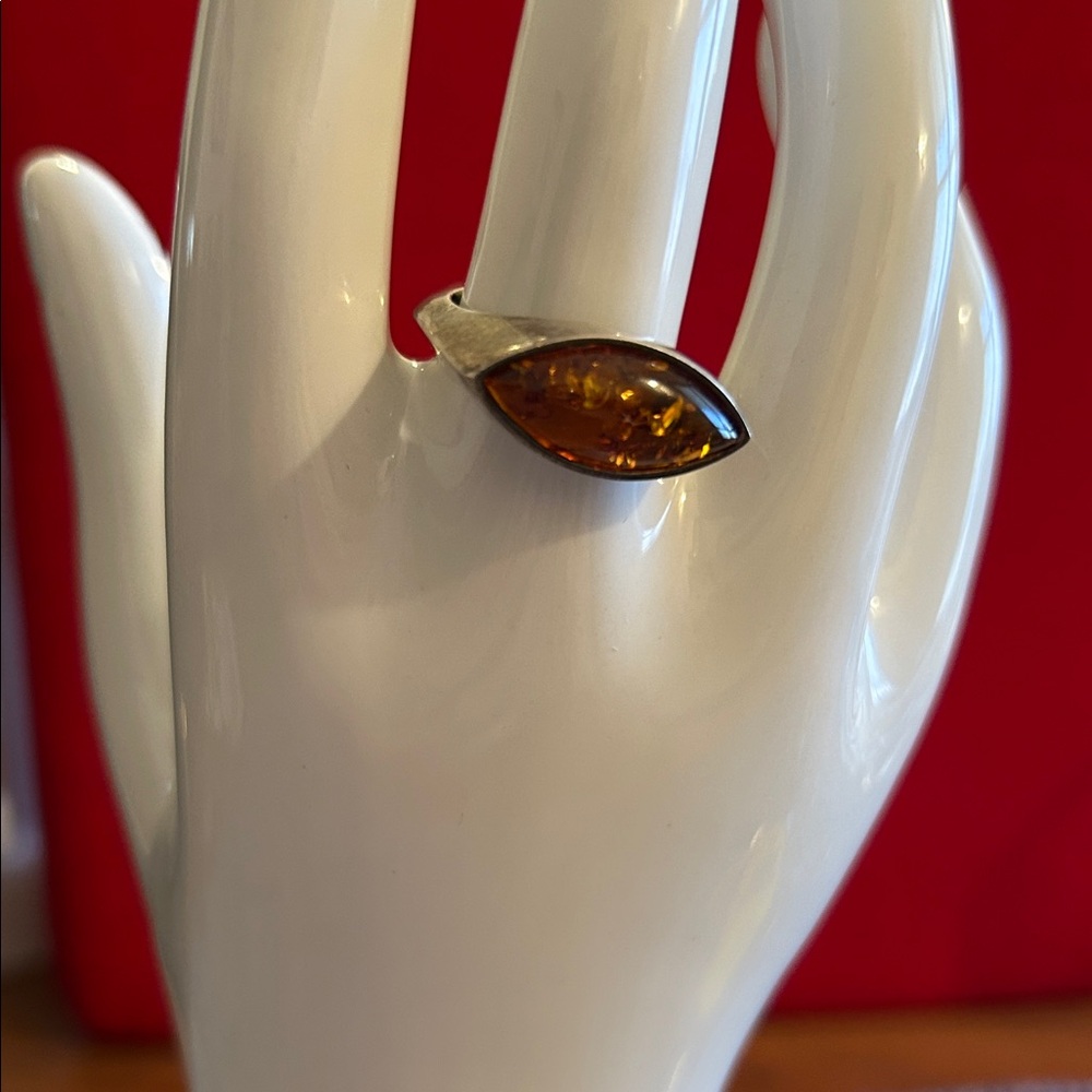 Amber Gemstone Sterling Ring - Picture 5 of 6